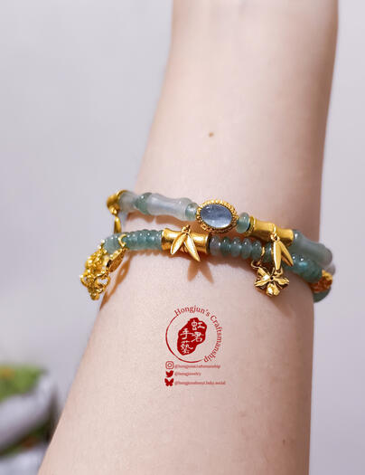 Aventurine and aquamarine bamboo bracelet